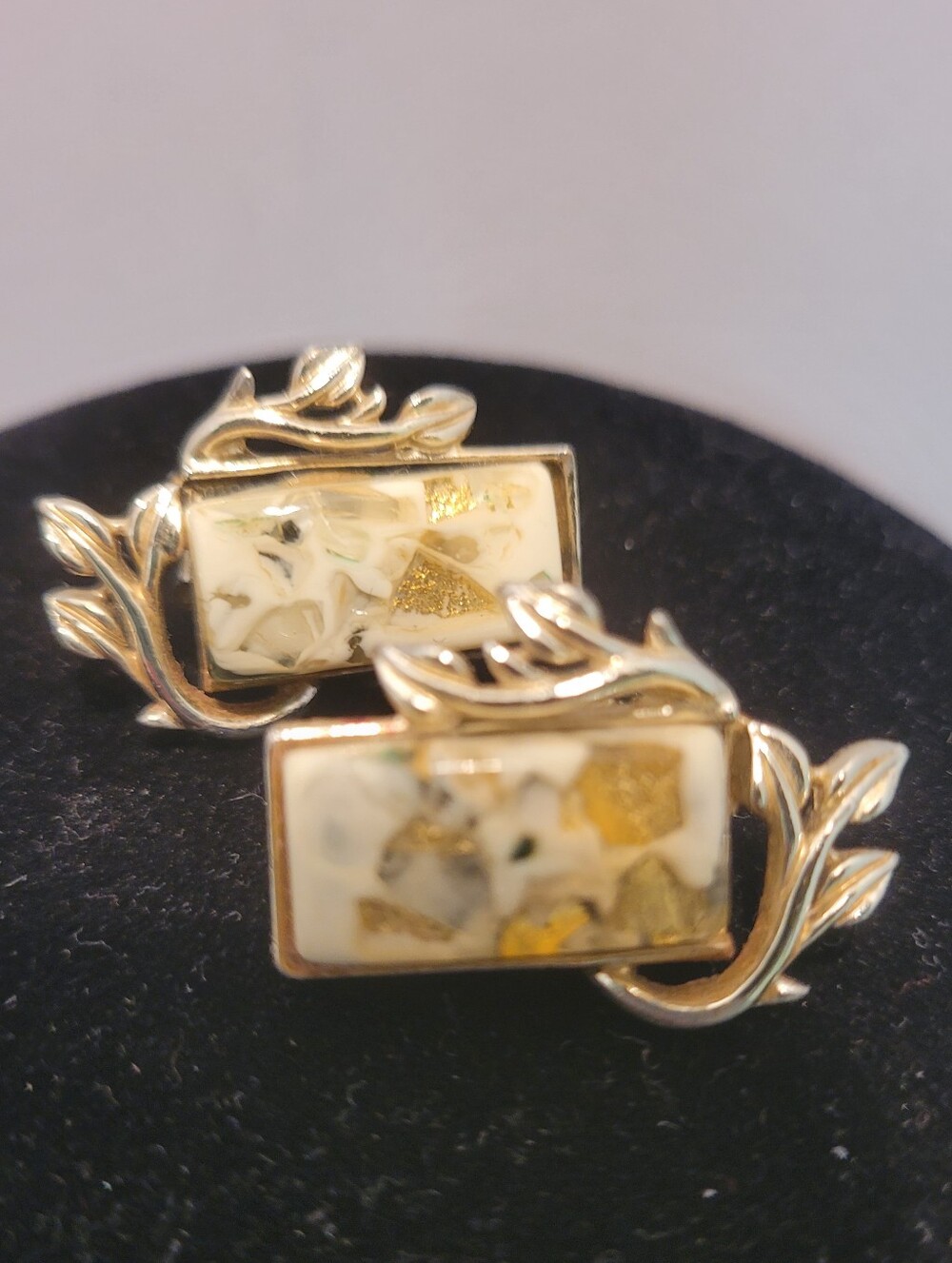 Vintage Coro Silver Tone Gold Confetti Clip Earrings